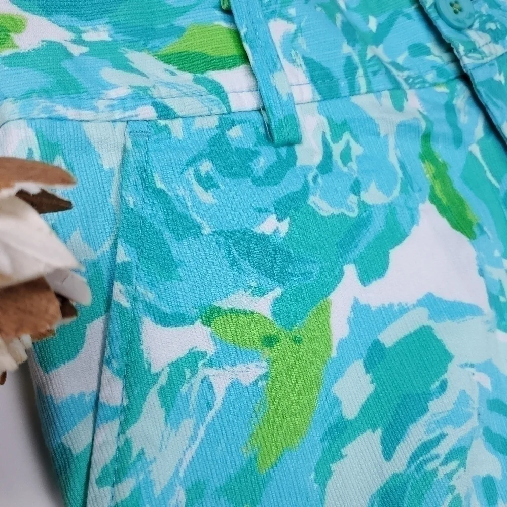 Lilly Pulitzer The Callahan Blue Lime White Floral Cotton Shorts Size 0 - Picture 13 of 16